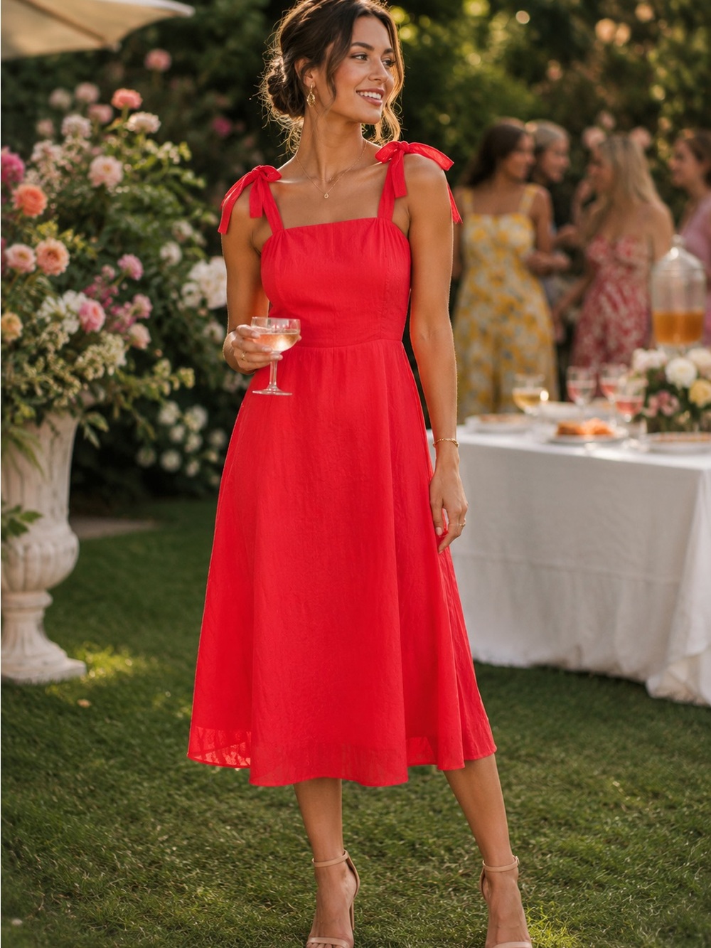 Draper James RSVP Red Bow Strap Midi Dress Sz XXL
